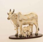 Handcrafted Polyresin Kamdhenu Cow Pearl White With Gold Fowling Effect Figurine with Calf for Full Filling Wishes of Human Being (Multicolour, 27x14x22) cm - Image 3