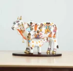 Kamdhenu cow and calf hand-painted Polyresin Statue for Full Filling Wishes of Human Being (Multicolour, 27x14x22) cm - Image 3