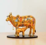 Handcrafted Polyresin Kamdhenu Cow Gold with Calf for Full Filling Wishes of Human Being (Multicolour, 27x14x22) cm - Image 5