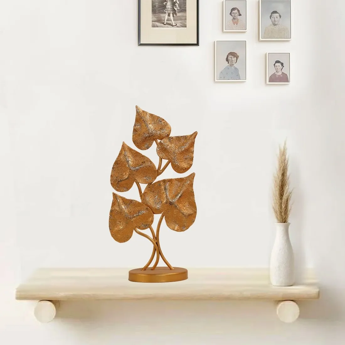 2 Wooden Showpiece for Home Decor, Office Desk,Living Room, Bedroom, Dining Room, Christmas, New Year Gifting, Table Decor Golden People Leaf - Image 1
