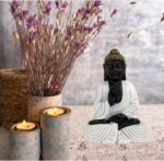 Meditating Buddha Idols for Home Decor Ashirwad Mudra Black White Shading Small Size Office Desk Table Outdoor Resin Statues L W H ( 14*8*19) cm