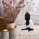 Meditating Buddha Idols for Home Decor Ashirwad Mudra Black White Shading Small Size Office Desk Table Outdoor Resin Statues L W H ( 14*8*19) cm