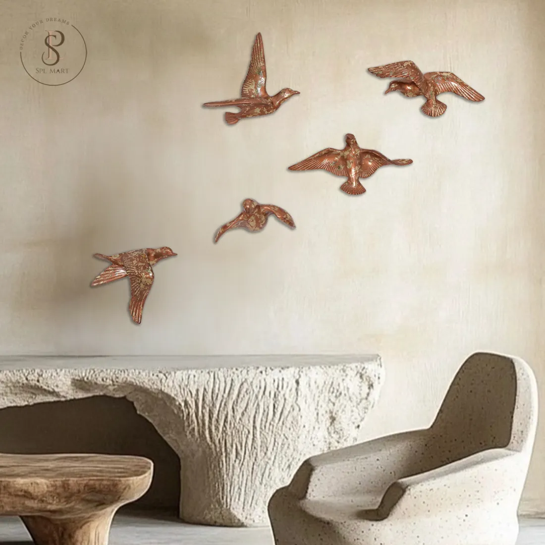 21-1 Decorative Birds Wall Decor Wall Hangings Bird Wall Art Gold Finish Rose Gold For Living Room Flying Birds Wall Art Set Of 5 - Image 1