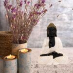 Meditating Buddha Idols for Home Decor Ashirwad Mudra White Cream Black Shading Small Size Office Desk Table Outdoor Resin Statues L W H ( 14*8*19) cm