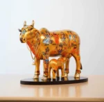 Handcrafted Polyresin Kamdhenu Cow Gold with Calf for Full Filling Wishes of Human Being (Multicolour, 27x14x22) cm - Image 3