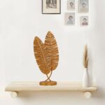 Wooden Showpiece for Home Decor, Office Desk,Living Room, Bedroom, Dining Room, Christmas, New Year Gifting, Table Decor Golden Banana Leaf Paire