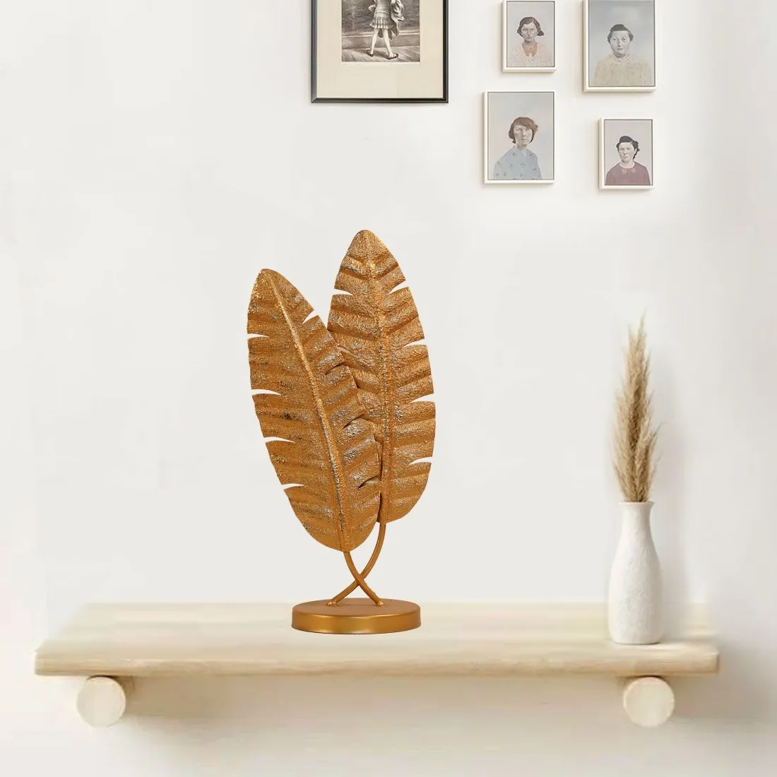 3 Wooden Showpiece for Home Decor, Office Desk,Living Room, Bedroom, Dining Room, Christmas, New Year Gifting, Table Decor Golden Banana Leaf Paire - Image 1