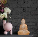 Meditating Buddha Idols for Home Decor Ashirwad Mudra White Gold Shading Small Size Office Desk Table Outdoor Resin Statues L W H ( 14*8*19) cm