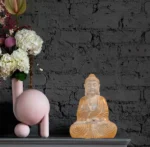 Meditating Buddha Idols for Home Decor Ashirwad Mudra White Gold Shading Small Size Office Desk Table Outdoor Resin Statues L W H ( 14*8*19) cm