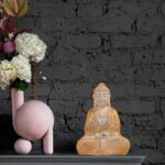 Meditating Buddha Idols for Home Decor Ashirwad Mudra White Gold Shading Small Size Office Desk Table Outdoor Resin Statues L W H ( 14*8*19) cm