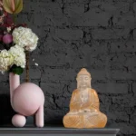 Meditating Buddha Idols for Home Decor Ashirwad Mudra White Gold Shading Small Size Office Desk Table Outdoor Resin Statues L W H ( 14*8*19) cm