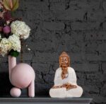Meditating Buddha Idols for Home Decor Ashirwad Mudra White Bronze Shading Small Size Office Desk Table Outdoor Resin Statues L W H ( 14*8*19) cm