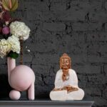 Meditating Buddha Idols for Home Decor Ashirwad Mudra White Bronze Shading Small Size Office Desk Table Outdoor Resin Statues L W H ( 14*8*19) cm