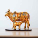 Handcrafted Polyresin Kamdhenu Cow Gold with Calf for Full Filling Wishes of Human Being (Multicolour, 27x14x22) cm - Image 3