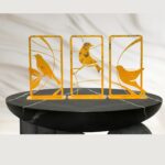 Golden Metal Bird Figurine for Home Decor | Living Room, Bedroom, Office Desk, Cabinets 3 Set (13X5X13) cm