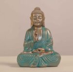 Meditating Buddha Idols for Home Decor Ashirwad Mudra Rose Firozi Small Size Office Desk Table Outdoor Resin Statues L W H ( 14*8*19) cm