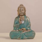Meditating Buddha Idols for Home Decor Ashirwad Mudra Rose Firozi Small Size Office Desk Table Outdoor Resin Statues L W H ( 14*8*19) cm