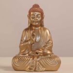 Meditating Buddha Idols for Home Decor Ashirwad Mudra Pale Gold Small Size Office Desk Table Outdoor Resin Statues L W H ( 14*8*19) cm