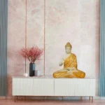 Meditating Buddha Idols for Home Decor Ashirwad Mudra Off White Gold Statue Medium Size Office Desk Table Outdoor Resin Statues L W H ( 23*21*37) cm
