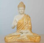Meditating Buddha Idols for Home Decor Ashirwad Mudra Off White Gold Statue Medium Size Office Desk Table Outdoor Resin Statues L W H ( 23*21*37) cm - Image 2