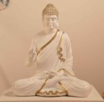 Meditating Buddha Idols for Home Decor Ashirwad Mudra White Statue Medium Size Office Desk Table Outdoor Resin Statues L W H ( 23*21*37) cm - Image 2