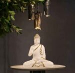 Meditating Buddha Idols for Home Decor Ashirwad Mudra White Statue Medium Size Office Desk Table Outdoor Resin Statues L W H ( 23*21*37) cm