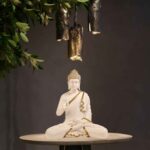 Meditating Buddha Idols for Home Decor Ashirwad Mudra White Statue Medium Size Office Desk Table Outdoor Resin Statues L W H ( 23*21*37) cm