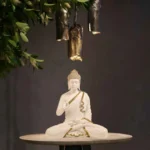 Meditating Buddha Idols for Home Decor Ashirwad Mudra White Statue Medium Size Office Desk Table Outdoor Resin Statues L W H ( 23*21*37) cm