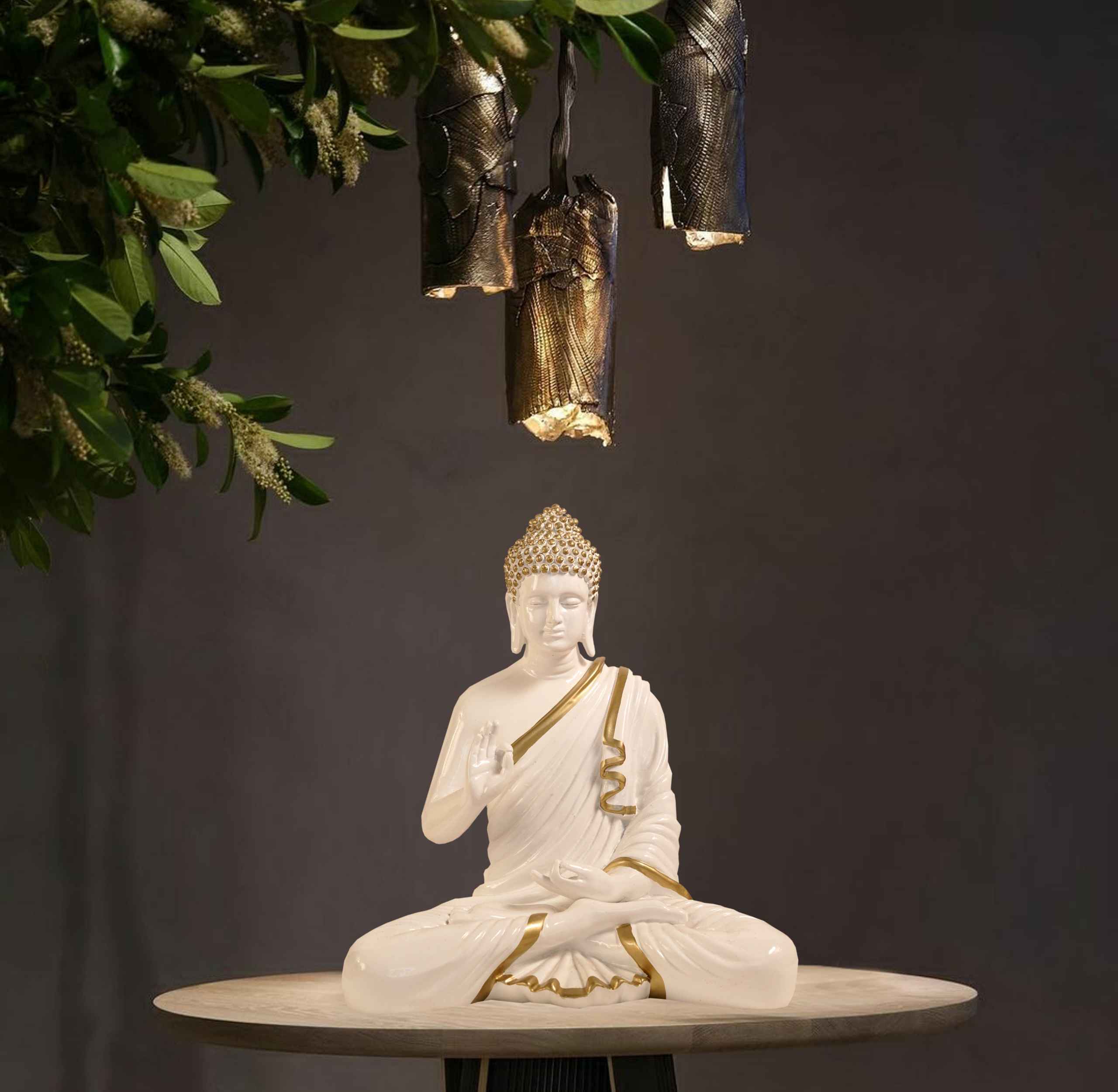 52_5_11zon Meditating Buddha Idols for Home Decor Ashirwad Mudra White Statue Medium Size Office Desk Table Outdoor Resin Statues L W H ( 23*21*37) cm - Image 1