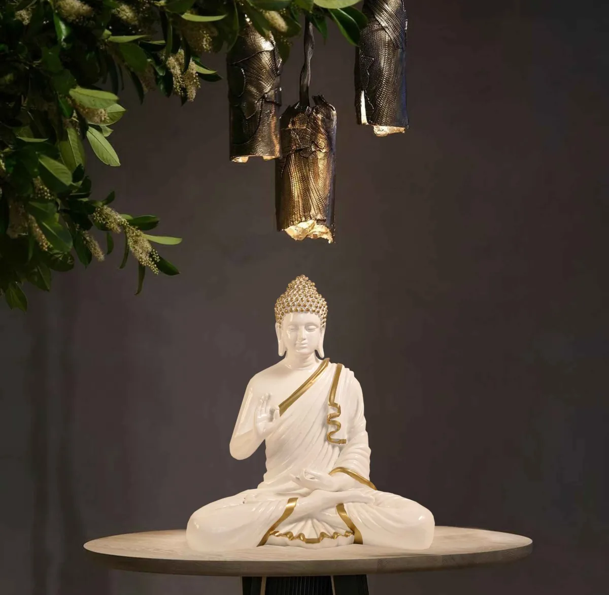 52_5_11zon Meditating Buddha Idols for Home Decor Ashirwad Mudra White Statue Medium Size Office Desk Table Outdoor Resin Statues L W H ( 23*21*37) cm - Image 1