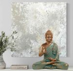Meditating Buddha Idols for Home Decor Ashirwad Mudra Firozi Statue Medium Size Office Desk Table Outdoor Resin Statues L W H ( 23*21*37) cm