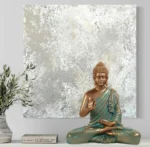 Meditating Buddha Idols for Home Decor Ashirwad Mudra Firozi Statue Medium Size Office Desk Table Outdoor Resin Statues L W H ( 23*21*37) cm