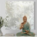 Meditating Buddha Idols for Home Decor Ashirwad Mudra Firozi Statue Medium Size Office Desk Table Outdoor Resin Statues L W H ( 23*21*37) cm