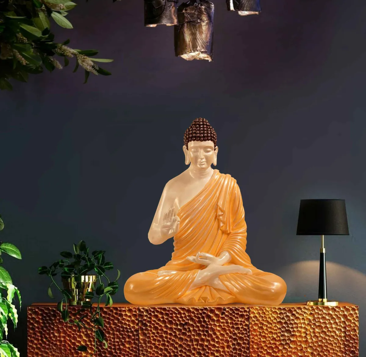 61_7_11zon Meditating Buddha Idols for Home Decor Ashirwad Mudra Gold White Big Size Office Desk Table Outdoor Resin Statues L W H ( 47*33*54) cm - Image 1