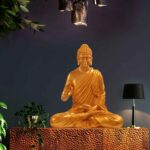 Meditating Buddha Idols for Home Decor Ashirwad Mudra Gold Big Size Office Desk Table Outdoor Resin Statues L W H ( 47*33*54) cm