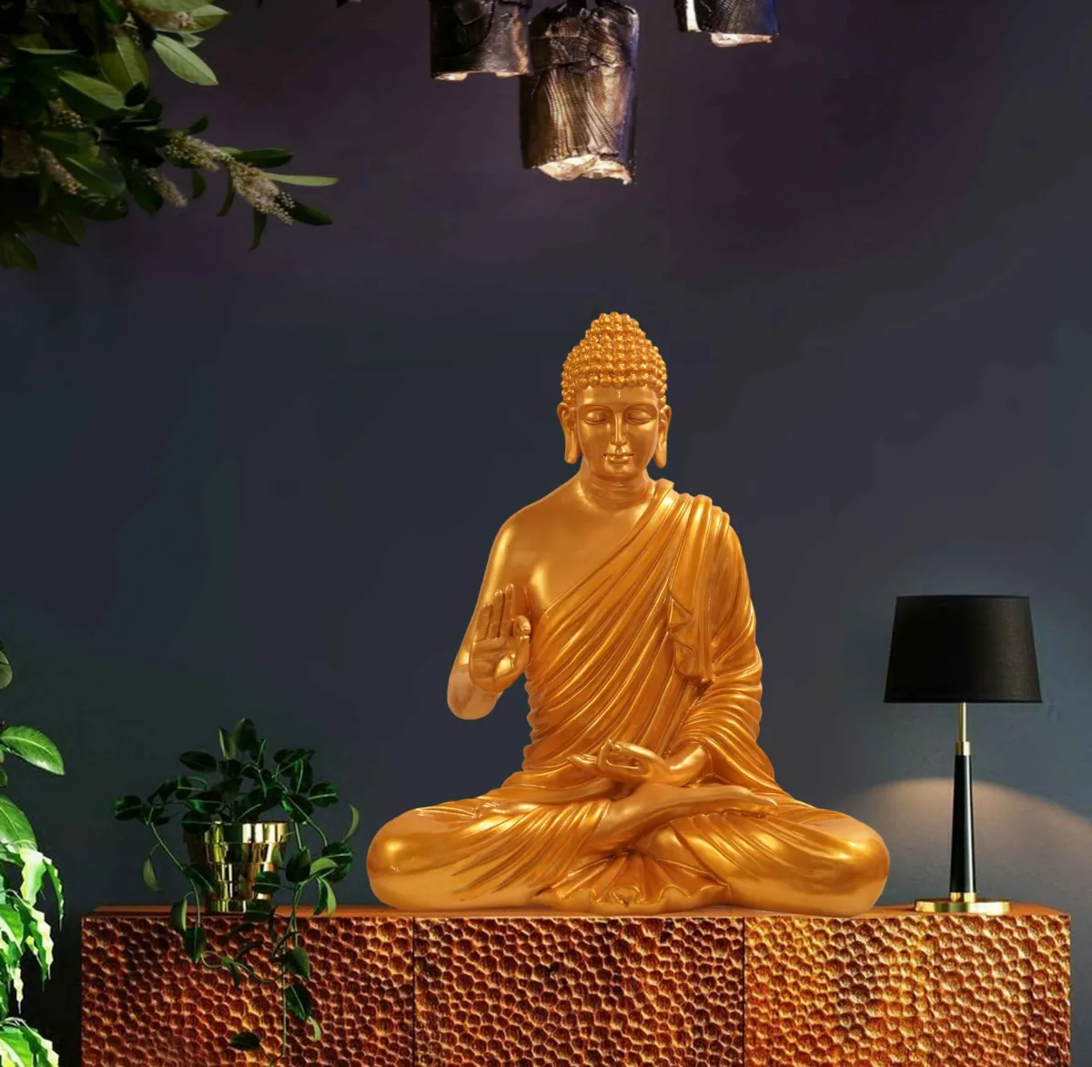 66_4_11zon Meditating Buddha Idols for Home Decor Ashirwad Mudra Gold Big Size Office Desk Table Outdoor Resin Statues L W H ( 47*33*54) cm - Image 1