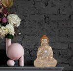 Meditating Buddha Idols for Home Decor Ashirwad Mudra Pearl White Shading Small Size Office Desk Table Outdoor Resin Statues L W H ( 14*8*19) cm