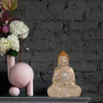 Meditating Buddha Idols for Home Decor Ashirwad Mudra Pearl White Shading Small Size Office Desk Table Outdoor Resin Statues L W H ( 14*8*19) cm