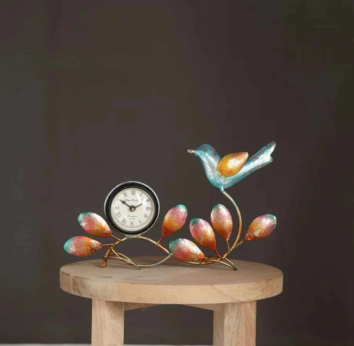 73_1_11zon (1) Handpainted Metal Bird Frame Traditional Wall Clock - Image 1