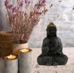 Meditating Buddha Idols for Home Decor Ashirwad Mudra Black Shading Small Size Office Desk Table Outdoor Resin Statues L W H ( 14*8*19) cm