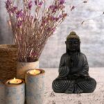Meditating Buddha Idols for Home Decor Ashirwad Mudra Black Shading Small Size Office Desk Table Outdoor Resin Statues L W H ( 14*8*19) cm