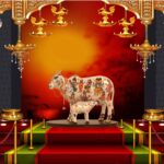 Handcrafted Polyresin Kamdhenu Cow Pearl White Figurine with Calf for Full Filling Wishes of Human Being (Multicolour, 27x14x22) cm
