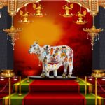 Handcrafted Polyresin Kamdhenu Cow White Figurine with Calf for Full Filling Wishes of Human Being (Multicolour, 27x14x22) cm