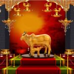Handcrafted Polyresin Kamdhenu Cow Gold With Gold fowling Effect Figurine with Calf for Full Filling Wishes of Human Being (Multicolour, 27x14x22) cm
