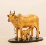 Handcrafted Polyresin Kamdhenu Cow Gold With Gold fowling Effect Figurine with Calf for Full Filling Wishes of Human Being (Multicolour, 27x14x22) cm - Image 4
