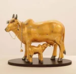 Handcrafted Polyresin Kamdhenu Cow Gold With Gold fowling Effect Figurine with Calf for Full Filling Wishes of Human Being (Multicolour, 27x14x22) cm - Image 3