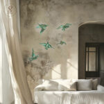 Decorative Birds Wall Decor Wall Hangings Bird Wall Art Gold Finish Metallic Green For Living Room Flying Birds Wall Art Set Of 5