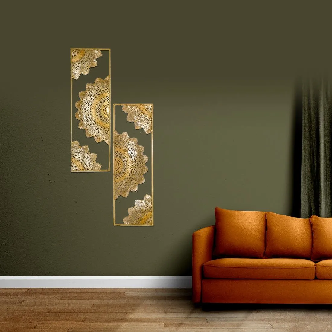 Pi7_image_tool (36) Mandala Wall Hanging Art of Metal Material and Gold Color Frame Set Of Two for Living Room, Hall, Guest Room - Image 1