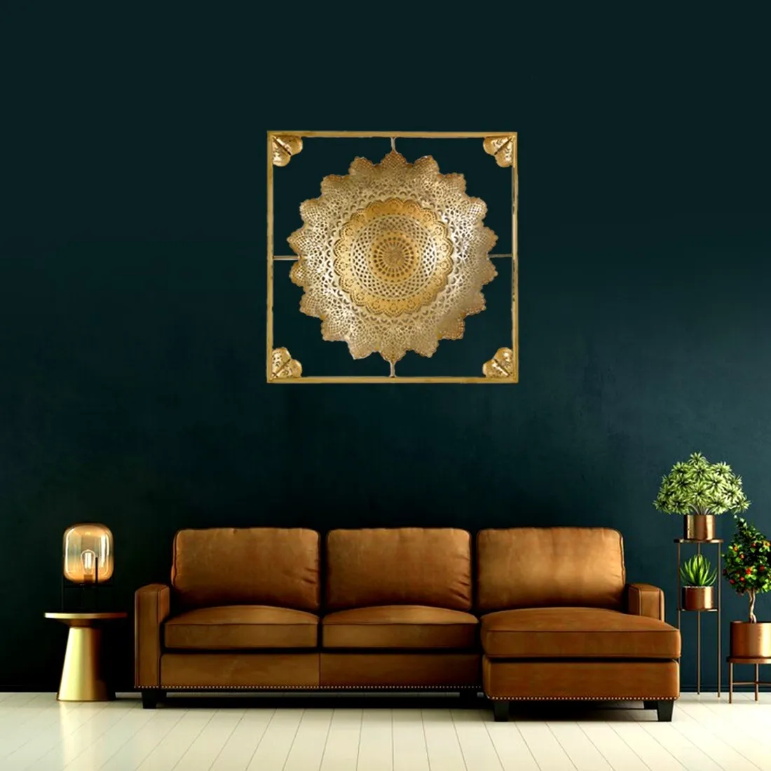 Pi7_image_tool (38) Mandala Wall Hanging Art of Metal Material and Golden Mandala Color Frame Square for Living Room, Hall, Guest Room - Image 1