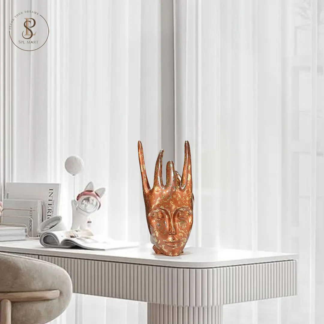 Rose-Gold- Handmade Resin Female Hand Statue Beauty Rose Gold Hand Face Statue For Home Decor 20X22X40 cm - Image 1